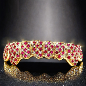 Nouveau design Grillz personnalisés pour 8 dents en moissanite rouge et blanc, en argent sterling 925, style Buss Down - Product Image 1