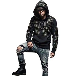 Sweats à capuche en coton épais personnalisés pour hommes sweats à capuche courts surdimensionnés vierges avec broderie en strass sweats à capuche pour hommes en éponge française - Product Image 1