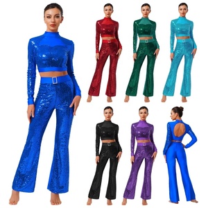 Traje de Danza Jazz para Mujer, Top Corto y Pantalones Acampanados para Espectáculo Latino, Venta al por Mayor, Estándar <span class=keywords><strong>Internacional</strong></span> de Baile de Salón - Product Image 1