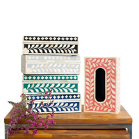 Boîte de rangement pour mouchoirs en os incrusté de motifs de feuilles faits à la main, design personnalisé, boîte cadeau décorative