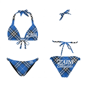 200 GSM Premium Polyester <b>Bikini</b> Soft Stretch Solid <b>String</b> Swim <b>Set</b> Custom Digital Print Logo High Waist Plunge Neck Removable - Product Image 1