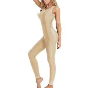 Combinaison sans manches taille haute pour femme, couleur unie, effet ventre plat, coupe ajustée, longueur intégrale, col rond, en tricot Spandex Nylon - Product Image 5