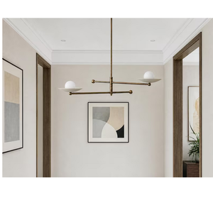 Sculptural Brass Chandelier Black Disc Opal Globe <b>Light</b> <b>Modern</b> Dining Room <b>Ceiling</b> Fixture Decorative Interior Lighting - Product Image 3