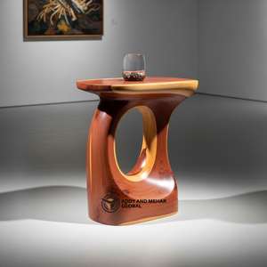 Luxury Hollow Oval Solid Wood Side <b>Table</b> | Modern Handcrafted Cedar Ottoman & End <b>Table</b> for Designer Home Hotel Lounge Decor - Product Image 1