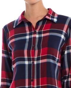 Vestido Camisero Personalizado para Mujer, a Cuadros Rojos y Azul Marino, Manga Larga, con Botones, Estilo Casual, Túnica de Franela, Corte Holgado, para Otoño e Invierno - Product Image 4