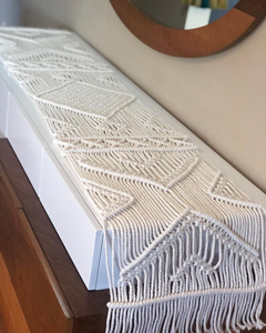 White Macrame Cotton Handmade Table <b>Runners</b> Boho Style Size: 14 X 78 Inches Woven Knotted Design <b>Runner</b> for Home Decor - Product Image 1