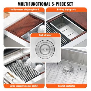 Lavello da Cucina Stile Rustico in Acciaio Inox 304, Vasca Singola da Incasso con Accessori per Uso Domestico - Product Image 3