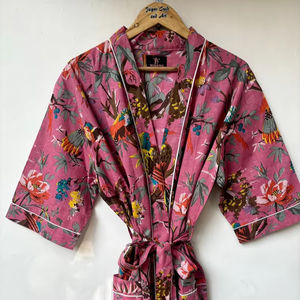 Bata Kimono con Estampado de Dibujos Animados para Mujer, de Algodón Suave, Camisón de Verano Hecho a Mano, ODM, Cuello en V, Cintura Elástica, Largo hasta la Rodilla - Product Image 1