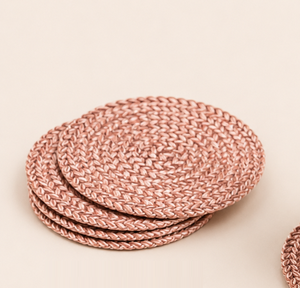 Elegant Rose Gold Copper <b>Coaster</b> With Woven Leaf Pattern Non-Slip & Heat Resistant Metal <b>Drink</b> Mat <b>For</b> Home Decor Barware Mats - Product Image 5