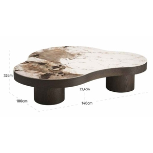Mesa de Centro Moderna de Mediados de Siglo con Tapa de Mármol y Marco de Madera, Hecha a Mano, Ligera, Ecológica y Fácil de Limpiar, Mueble para Sala de Estar - Product Image 3