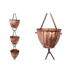Chaîne de pluie en cuivre poli à nervures, système de récupération d'eau suspendu classique pour toit de jardin - Product Image 1