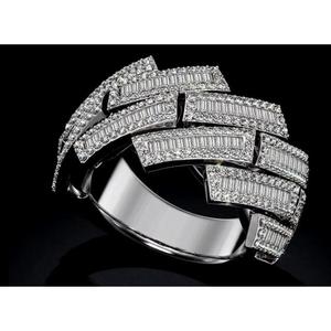 Anillo de Hip Hop con Diamantes Baguette, Plata de Ley 925, Acabado en Oro de 10K/14K, Anillo de Rapero de Banda Ancha Multicapa - Product Image 1