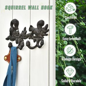 Cast Iron Cute Squirrel 4 Hooks Coat Hanger Towel Keys Hats Bags Clothes Rack Modern Eco-Friendly <b>Wall</b> Mounted Storage Organizer - Product Image 6