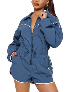 Conjunto deportivo corto de nailon y poliéster con cremallera, bordado y cortavientos para verano - Product Image 3