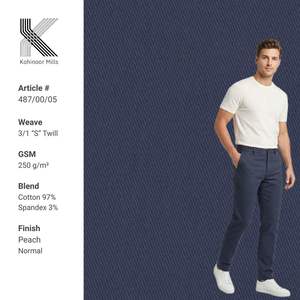 2026 Men's 97% Cotton 3% Spandex Combed Woven Stretch Twill <b>Fabric</b> 250gsm Peach Finish Apparel Pants Material - Product Image 2