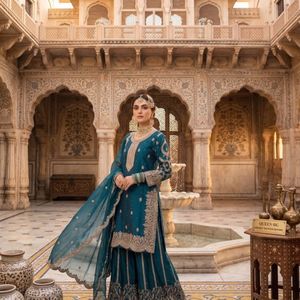 Premium Heavy Silk <b>Sequins</b> Embroidered Ready To Wear <b>Top</b> With Chinon Bottom And Dupatta Wholesale Rate By Royal Export - Product Image 1