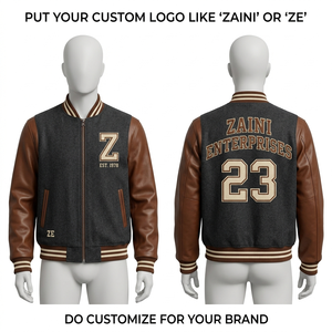 Chaqueta Varsity de Piel Sintética con Mezcla de Lana de 450 GSM, Color Marrón Carbón, con Logotipo Bordado en Chenille Personalizado - Product Image 1