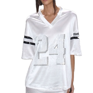 Maillot de football américain graphique en cristal de qualité supérieure, unisexe, en tissu de soie brillant, avec logo personnalisé en strass, style streetwear, fabricant - Product Image 1