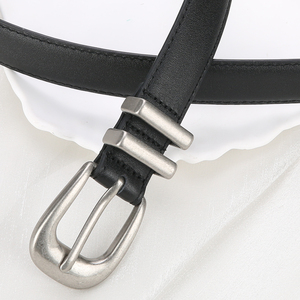 Ceinture Classique Tendance en Cuir Véritable avec Boucle Ardillon, Noir Uni, en Cuir de Vachette, Unisexe, Durable, Imperméable, 3,5 cm, Argent - Product Image 4