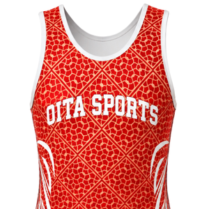 <b>Men</b> Red White Sublimated <b>Wrestling</b> <b>Singlet</b> Polyester <b>Wrestling</b> Uniform Sleeveless Training Competition Match Sportswear - Product Image 4
