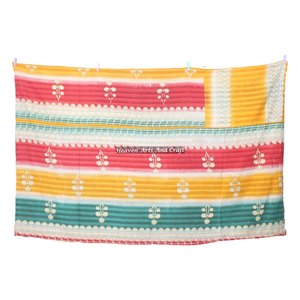 Couverture Kantha en gros, jeté Kantha d'Inde, réversible, cousu main, épais, en patchwork de vieux saris - Product Image 2