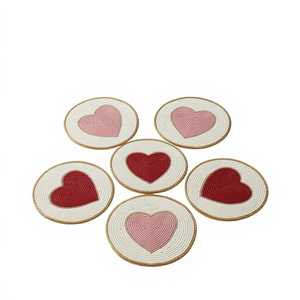 Handmade <b>Beaded</b> Heart <b>Coaster</b> Set Romantic Drink <b>Coaster</b> Round Bead Embroidery Table Decor Love Theme Durable HK EXPORTS - Product Image 1