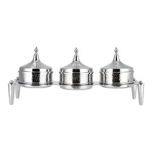 Dôme à dessert en argent Ramadan avec finition croissant et étoile, 23,5 cm de haut, plat à bonbons en métal, accents martelés et ornements en pierres. - Product Image 1