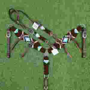 Juego de cabezada de mohair negro y azul cielo decorado con cincha frontal a juego de 32 pulgadas con cuero argentino - Product Image 2