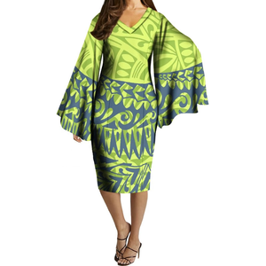 Vestidos Casuales Personalizados de Alta Calidad para Mujer, Elegantes Vestidos Polinesios con Mangas de Mariposa, Vestido Midi Tribal Samoano - Product Image 1