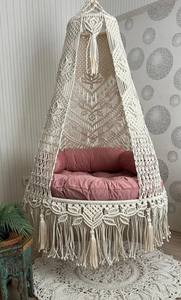 Cream <b>macrame</b> swing with pink cushions, <b>Hanging</b> <b>Chair</b>, Hängesessel, Swing <b>Chair</b>, <b>Macrame</b> Rocking - Product Image 2