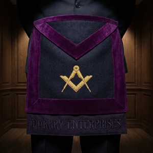 Tablier d'officier maçonnique personnalisé en velours bleu roi avec broderie à la main en fil d'argent et couronne de laurier, articles faits main - Product Image 3