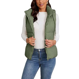 Gilet matelassé rouge pour femme avec fermeture éclair, col montant, vêtement d'extérieur décontracté, couleur unie, léger et isolant - Product Image 5