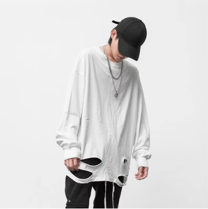 T-shirt à manches longues surdimensionné pour homme MANTIC ENTERPRISE avec logo sur le devant, style streetwear, jersey de coton blanc, col rond - Product Image 4