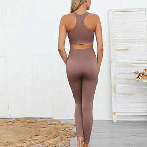 Seamless Yoga <b>Set</b> Women <b>2</b> <b>Piece</b> Gym Clothing High Waist Leggings Sports Bra Fitness Workout Outfits Activewear Training Suit - Product Image 5