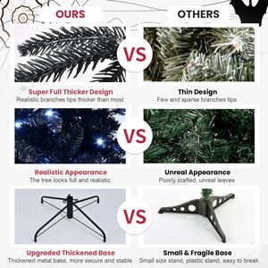 Albero di Natale Artificiale Nero da 2,3 m con 500 Luci LED Bianche, 2156 Punte, Materiale PE+PVC, Pieghevole per Decorazioni di Halloween e Festività - Product Image 5