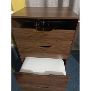 Set da Trucco Compatto 3-in-1 in Noce con Specchio Ribaltabile da 60cm e Piano in Vetro Visibile, Piccola Scrivania per Trucco - Product Image 6