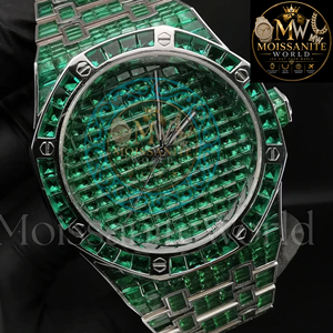 Montre de luxe vintage verte avec diamants, mouvement quartz japonais, date, pour homme, style hip-hop, entièrement sertie de diamants, passe tous les tests de diamant. - Product Image 5