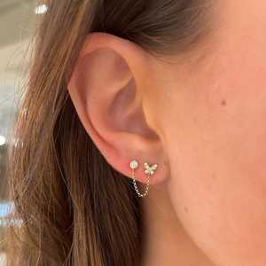 Boucles d'oreilles à double piercing en chaîne, en or massif 14k 18k, avec diamant de laboratoire rond serti en clos en forme de papillon, clous à pression, bijoux fins, vente en gros - Product Image 2