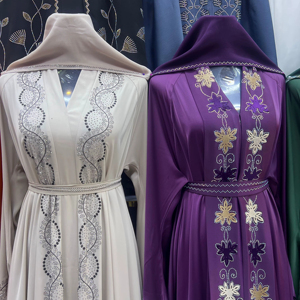 2026 Wholesale Luxury Hand Beaded Vintage Women Abaya Designer Modest Dress Premium Nida Fabric Anti-Pilling Ankle Length V Neck - Product Image 1