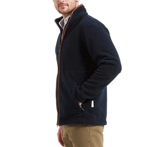 <b>Men's</b> <b>Navy</b> Full-Zip <b>Fleece</b> Jacket Stand Collar Casual Autumn Wear Regular Fit Polyester Material Zipper Closure Solid Color - Product Image 4