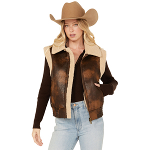 Women's Western Cowgirl Leather Cowhide <b>Vest</b> Windproof Breathable Short Private Label Factory Price Wholesale Manufacturer - Product Image 1