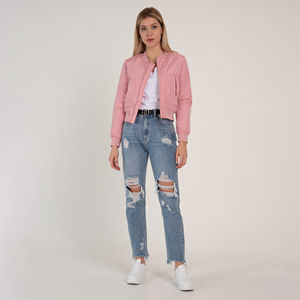 Chaqueta bomber acolchada con cremallera y mangas raglán para mujer, estilo clásico, de nailon con acolchado de rombos. - Product Image 2