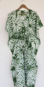 ชุดเดรสยาวคอวีทำมือแบบย้อมสีไทไดสำหรับผู้หญิง ฤดูใบไม้ร่วง/ฤดูหนาว แขนยาวเต็มตัว ผ้าฝ้าย 100% สวมใส่สบายๆ ขายส่ง - Product Image 2