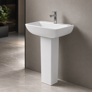 Plano <b>Set</b> Pedestal <b>Hand</b> <b>Wash</b> Basin Rectangle Single Hole Floor Mounted Minimalist Sink 9L Capacity Polished Finish NSF Drainer - Product Image 5