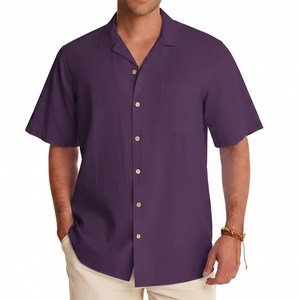 เสื้อเชิ้ตผู้ชายสีพื้นเรียบง่าย แขนสั้น สไตล์สตรีทแวร์ ทันสมัย รับผลิตเสื้อเชิ้ตผู้ชายตามแบบส่วนตัว มีจำหน่าย - Product Image 6