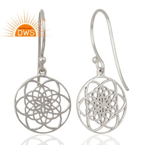 White Rhodium Plated <b>Earring</b> Sterling <b>Silver</b> Floral Chakra Designer <b>Dangle</b> <b>Earring</b> Jewelry Manufacturers Classic Collection - Product Image 4