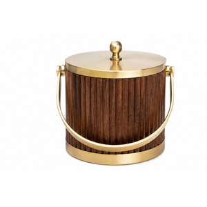 Cubo de Hielo de Madera con Tapa y Detalles de Latón, Enfriador de Vino de Acero Inoxidable de Doble Pared Aislado para Decoración de Bar en Casa y Fiestas - Product Image 3