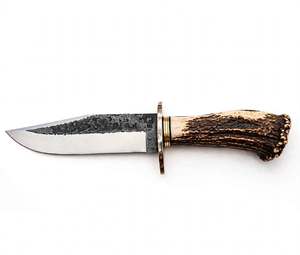 Couteau utilitaire artisanal en acier brut finition forgeée, pointe tombante, manche en corne de cerf, DIY OEM - Product Image 2