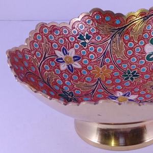 Handmade <b>Metal</b> Tableware-Colorful Minakari Bowls in Brass Round Shape with Floral <b>Printing</b> Cast Aluminum Home Decoration Gift - Product Image 1