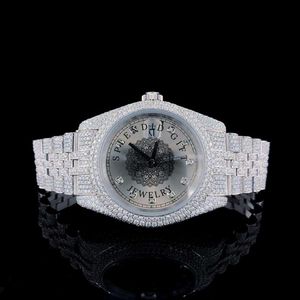 Splendide montre de luxe en diamant, cadeau idéal, bracelet en argent avec moissanite 28 mm, cadran en cristal saphir, mouvement à quartz ETA, jour/date - Product Image 3